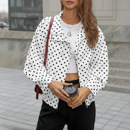 Chaqueta corta de lunares para mujer con cuello alto