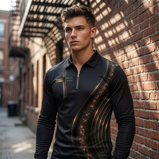 Camisa informal retro de manga larga con cremallera para hombre