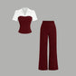 Elegante rayas de la camiseta de solapa y pantalones de Palazzo 2 piezas