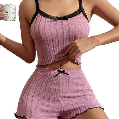 Cami de punto con costillas y pantalones cortos Pajama Set
