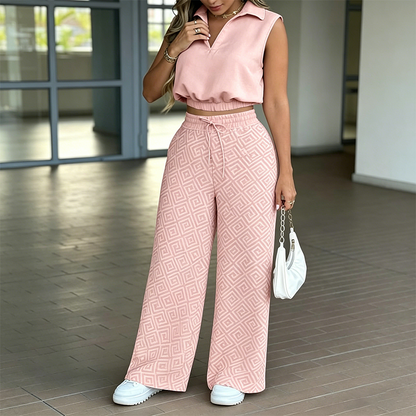 Conjunto de salón de dos piezas para mujeres con pantalones de cordón