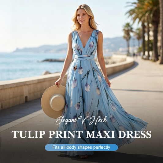 Vestido Maxi con estampado de tulipán con cuello en V