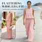 Mujeres 2 piezas cuadrado estampado trajes Ruffle Top & pantalones