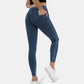 Leggings casuales de mezclilla de punto elástico con bolsillo lateral trasero de talle alto