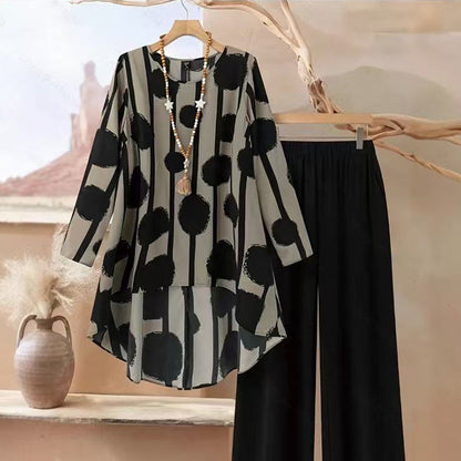 Women's Asymmetrical Print Top and Pants Set