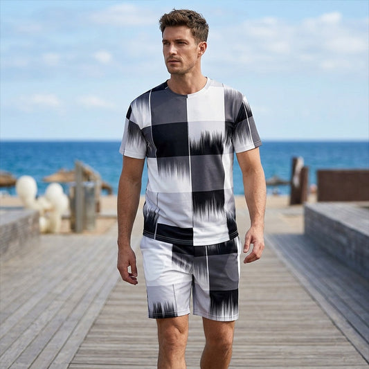 Conjunto de pantalones cortos y camiseta con estampado abstracto para hombres