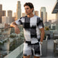 Conjunto de pantalones cortos y camiseta con estampado abstracto para hombres