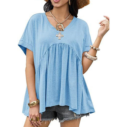 Camiseta fluida plisada de ajuste suelto casual