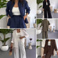 Mujeres moda color sólido suelto camisa casual pantalones de piernas anchas dos piezas