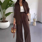 Mujeres moda color sólido suelto camisa casual pantalones de piernas anchas dos piezas