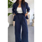 Mujeres moda color sólido suelto camisa casual pantalones de piernas anchas dos piezas
