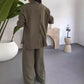 Mujeres moda color sólido suelto camisa casual pantalones de piernas anchas dos piezas