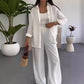 Mujeres moda color sólido suelto camisa casual pantalones de piernas anchas dos piezas