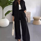 Mujeres moda color sólido suelto camisa casual pantalones de piernas anchas dos piezas