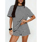Conjunto de camiseta y pantalones cortos de rayas sobredimensionados para mujer