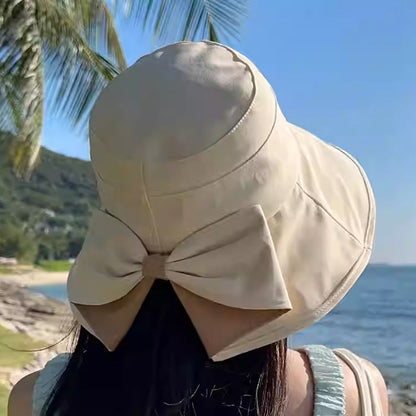 Mujeres Bowknot ancho borde sombrero protector del sol