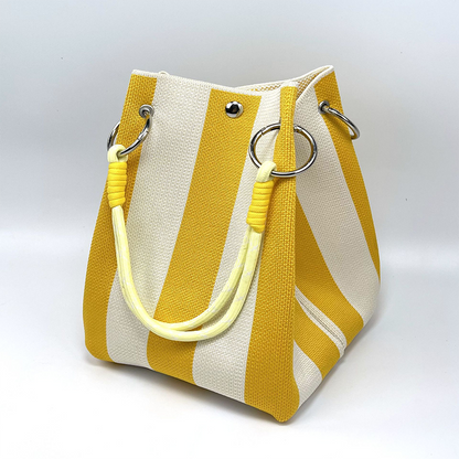 Bolso de mano de balde de punto a rayas