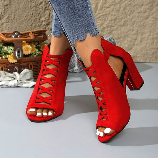 Sandalias de tacón grueso Peep-Toe para mujer