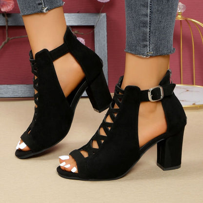 Sandalias de tacón grueso Peep-Toe para mujer