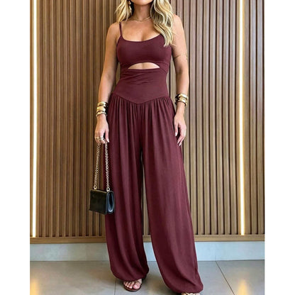 Traje de patas anchas sin mangas con corbata trasera