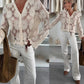 Cardigan de punto de ganchillo floral para mujer
