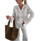 Cardigan de punto de ganchillo floral para mujer