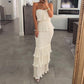 Mujeres sin tiras en capas Ruffle vestido ahumado