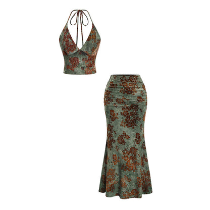 Bohemia Floral Impresión Halter y Maxi Falda Co-ord Set
