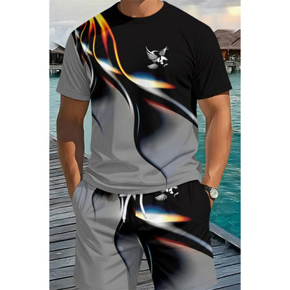🔥 Nuevas llegadas-Hombres abstracto estampado camiseta y pantalones cortos conjunto