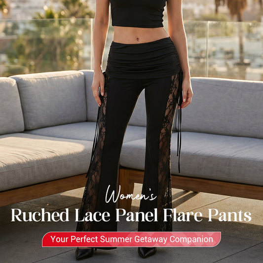 🔥While Supplies Last 50% OFF!🎉 Women's Ruched Lace Panel Flare Pants