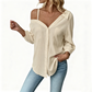 Camisa casual de hombro con botones para mujer