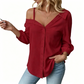 Camisa casual de hombro con botones para mujer