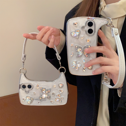Bolso de mano mariposa 3D caso de teléfono con correa