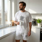 Blusa casual masculina y pantalones cortos de 2 piezas, un par de calcetines adicionales