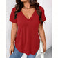 Camiseta casual de manga corta con cuello en V para mujer
