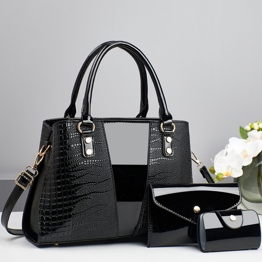 Bolso de mano con patrón de cocodrilo de las mujeres Set de 3 piezas