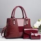 Bolso de mano con patrón de cocodrilo de las mujeres Set de 3 piezas