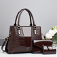 Bolso de mano con patrón de cocodrilo de las mujeres Set de 3 piezas