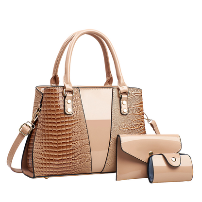 Bolso de mano con patrón de cocodrilo de las mujeres Set de 3 piezas