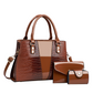 Bolso de mano con patrón de cocodrilo de las mujeres Set de 3 piezas