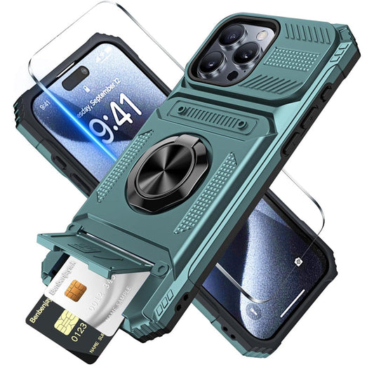 Funda para teléfono con soporte de tarjeta y agarre de anillo para iPhone