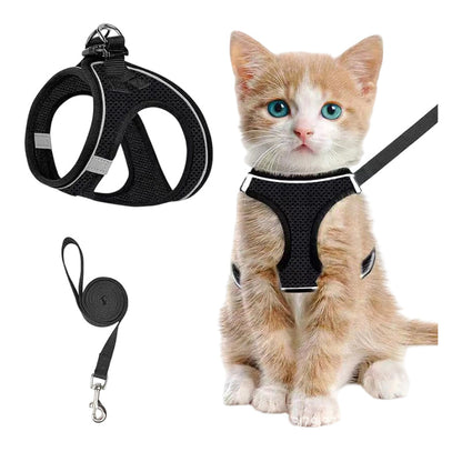 Conjunto de arnés de malla reflectante y correa para gatos y perros pequeños