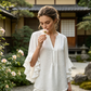 🌸   ¡50% de descuento en tiempo limitado!   ✨  Camiseta de manga con cuello en V - fluida, ligera y elegante para mujeres 🌿