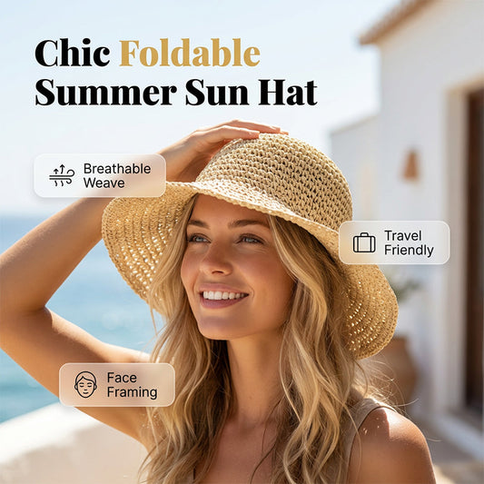 Sombrero de paja tejido a mano de borde ancho para mujeres