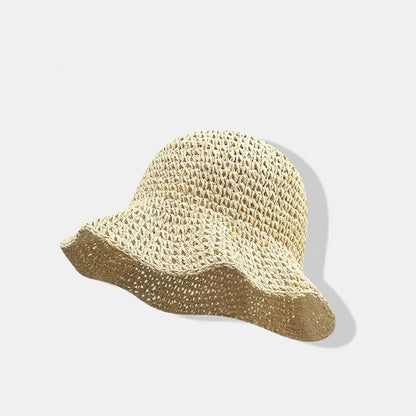 Sombrero de paja tejido a mano de borde ancho para mujeres