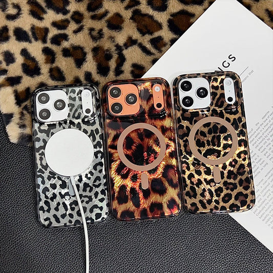 Estuche magnético de teléfono con impresión de leopardo