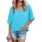 Camiseta de manga media con cuello en V para mujer