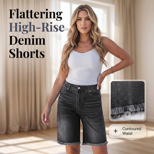 Pantalones cortos de denim de cintura alta de mujer