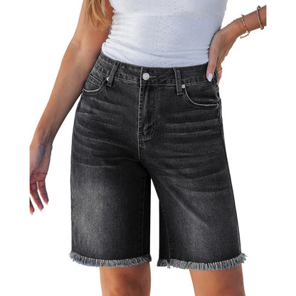 Pantalones cortos de denim de cintura alta de mujer