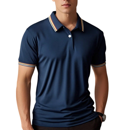 Camiseta de Manga Corta de Secado Rápido con Solapa de Contraste para Hombre